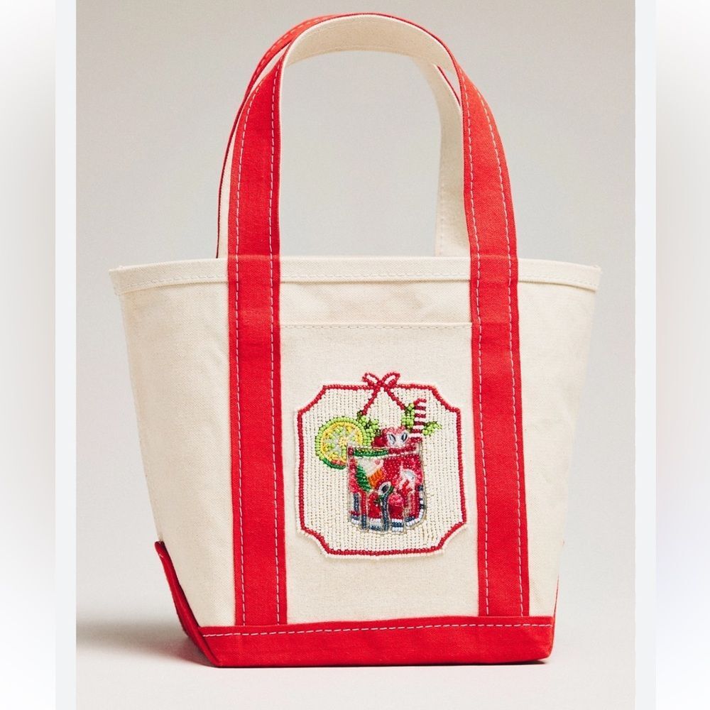 Anthropologie The Hartley Bloody Mary Beaded Cocktail Mini Cotton Canvas Tote - Picture 1 of 16